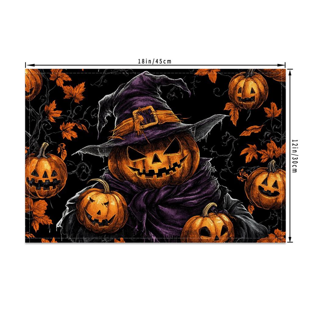 Halloween Placemats Dining Table Spooky Pumpkin Bat Moon Themed Table Mats Party Decor Trick or Treat Dinner Durable Washable