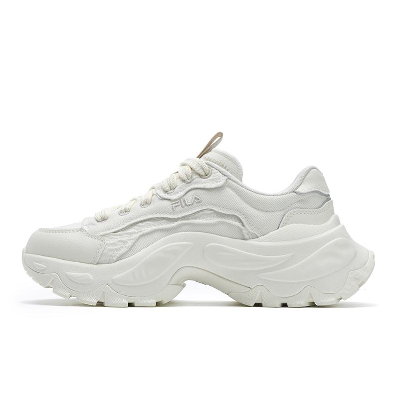 New FILA SOFIA 4 Fish Bone Shoes Coverage Height Increase Low Top Canvas Shoes Women's White Silver F12W521301FCM