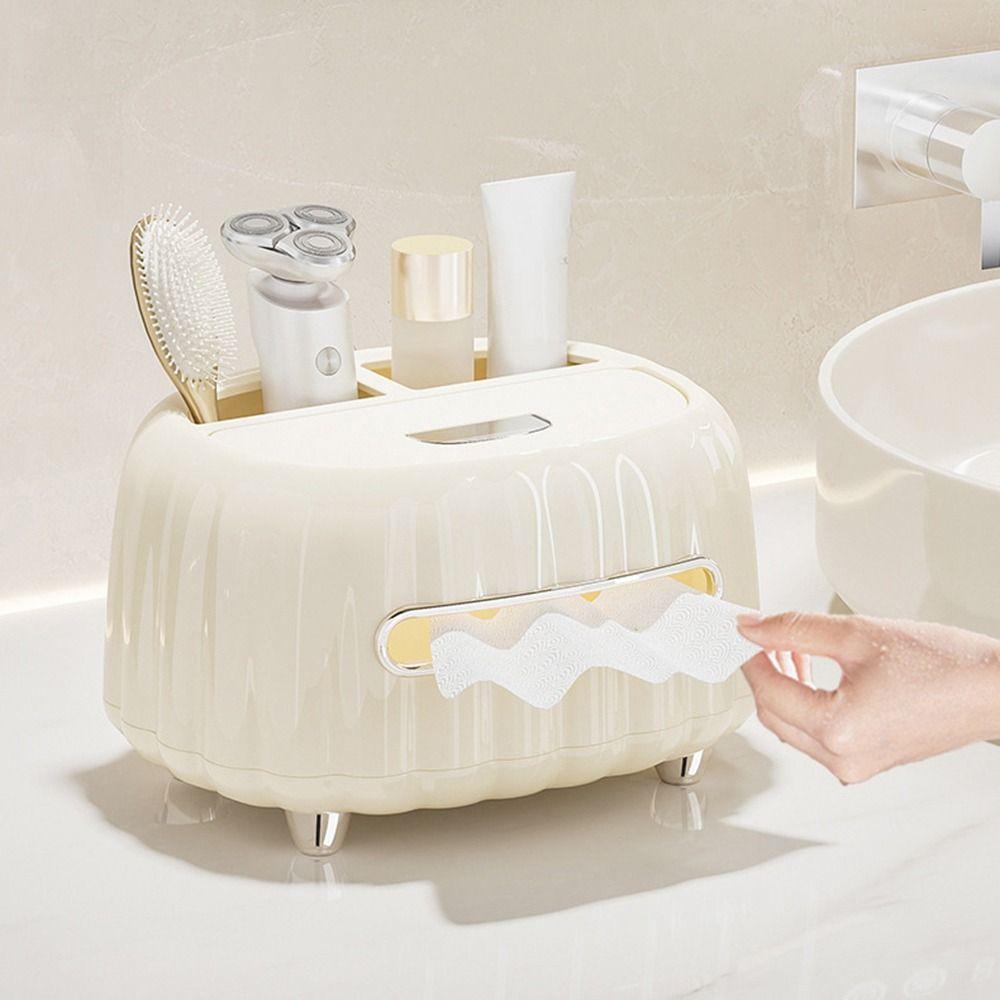 Plastic Cream Style Tissue Box Waterproof Moisture-proof Multi Compartments Tissue Box Large Capacity Decorative
