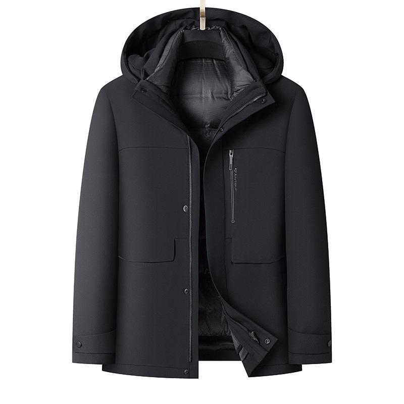 Men's Hooded Down Jacket with Removable Liner, 3-in-1 Design for Middle-Aged and Elderly.