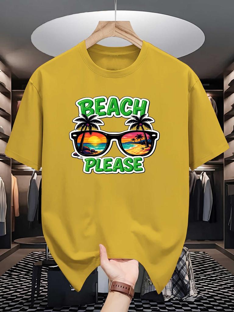 Unisex Cotton Tee Beach Vacation Sunglasses Graphic Print Loose Breathable Summer Crew Neck Casual Street T Shirt Unisex Daily Wear