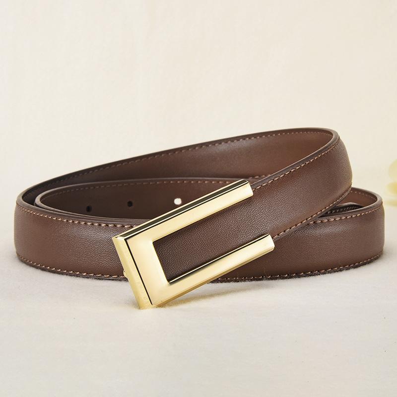 Leather Ladies Premium Cowhide Belt Dress Decorative Smooth Buckle Belt
