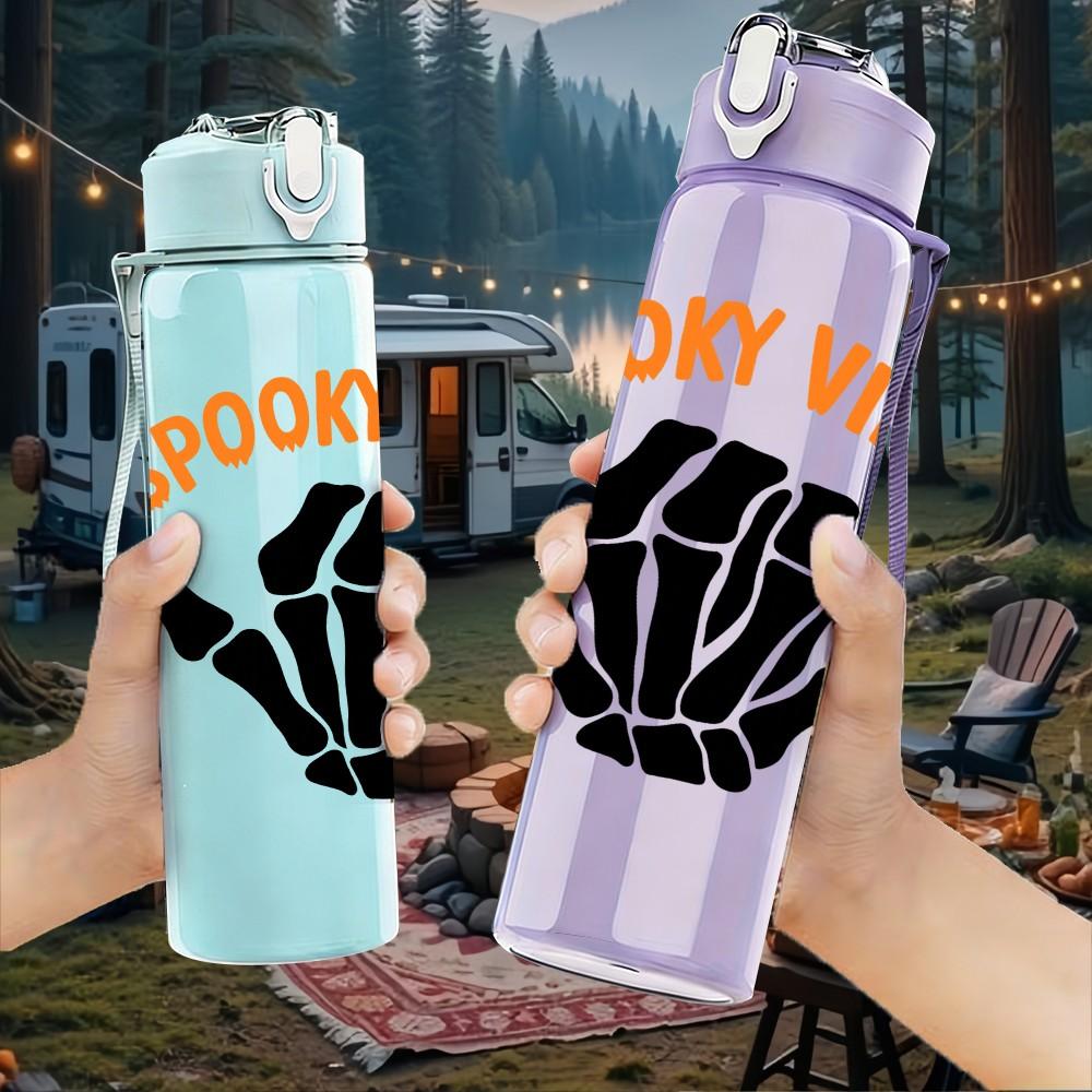1PC Spooky Vibes Skeleton Hand 750ml Color Plastic Sports Water Bottle Leakproof Flip Straw Lid Suitable for Sports Office Home Use