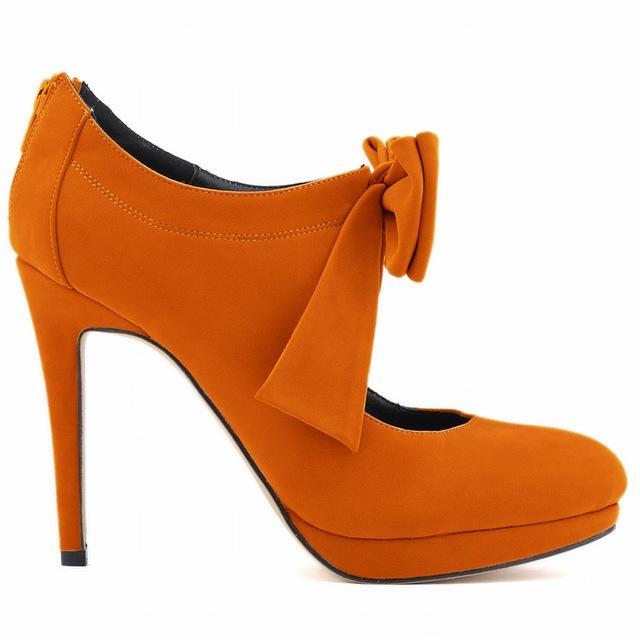 LOSLANDIFEN Nestest Fashion Women High Heels Shoes 11CM Platform Pumps Candy Color Bow Nightclub Flock Wedding  Plus Size