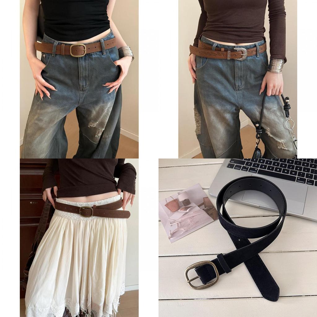 Vintage Retro Pu Leather Wide Belt For Women With Zinc Alloy Buckle For Denim Waist Accessory