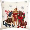 Christmas Pillow Cover -Dogs In Santa Hats & Scarves |  Indoor/Outdoor for Couch Living Room Porch,Gift for Dog Lovers
