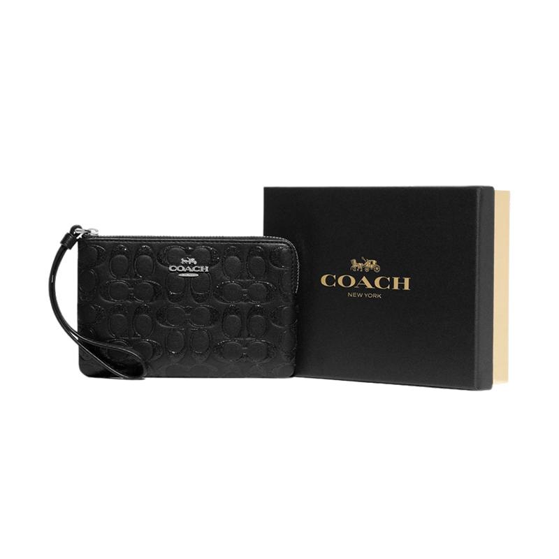 COACH Boxed 16 Presbyopic Embossed Zipper Closure Leather Coin Mahjong Bag Clutch Small Women s Black чёрный
