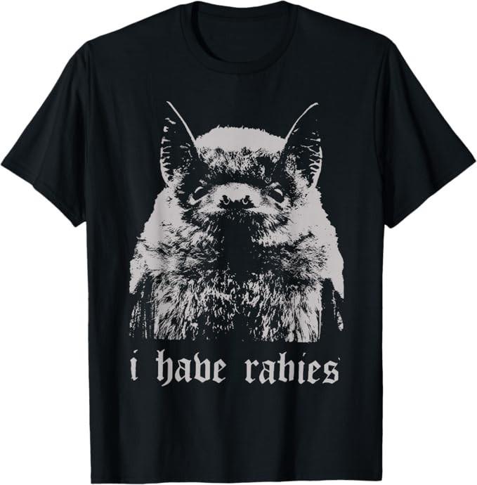 Vintage I Have Rabies Bat Funny Meme Quotes T-Shirt S