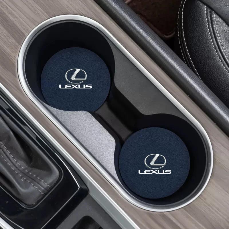 2Pcs Car Logo Coasters Leather Water Cup Non-Slip Mats For Lexus CT200h ES250 ES300h IS250 IS200 GS300 GS460 GX470 LS400 LX470 R