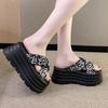 Muffin Heel Color Thick-soled Cool Slippers Women's Wear Popular Round Head New Summer Fashion Sequined High-heeled Sandals Women