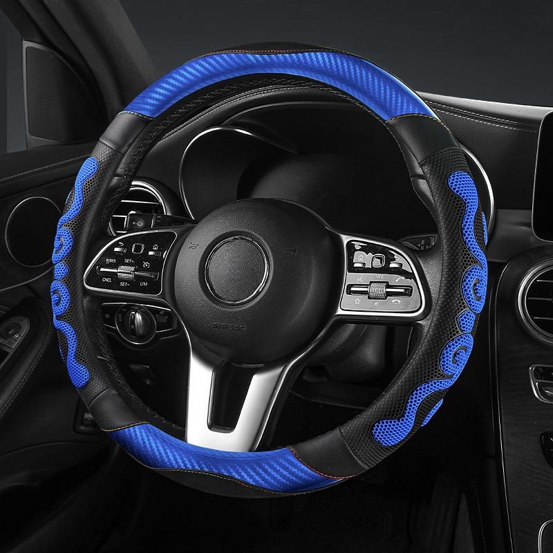 Universal Car Steering Wheel Cover - Carbon Fiber Leather with Breathable Honeycomb Silicone, Soft & Comfortable, All-Season Use