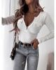 2025 Women's Ribbed Knit Slim-Fit V-Neck Long Sleeve Pullover with Metal Zipper