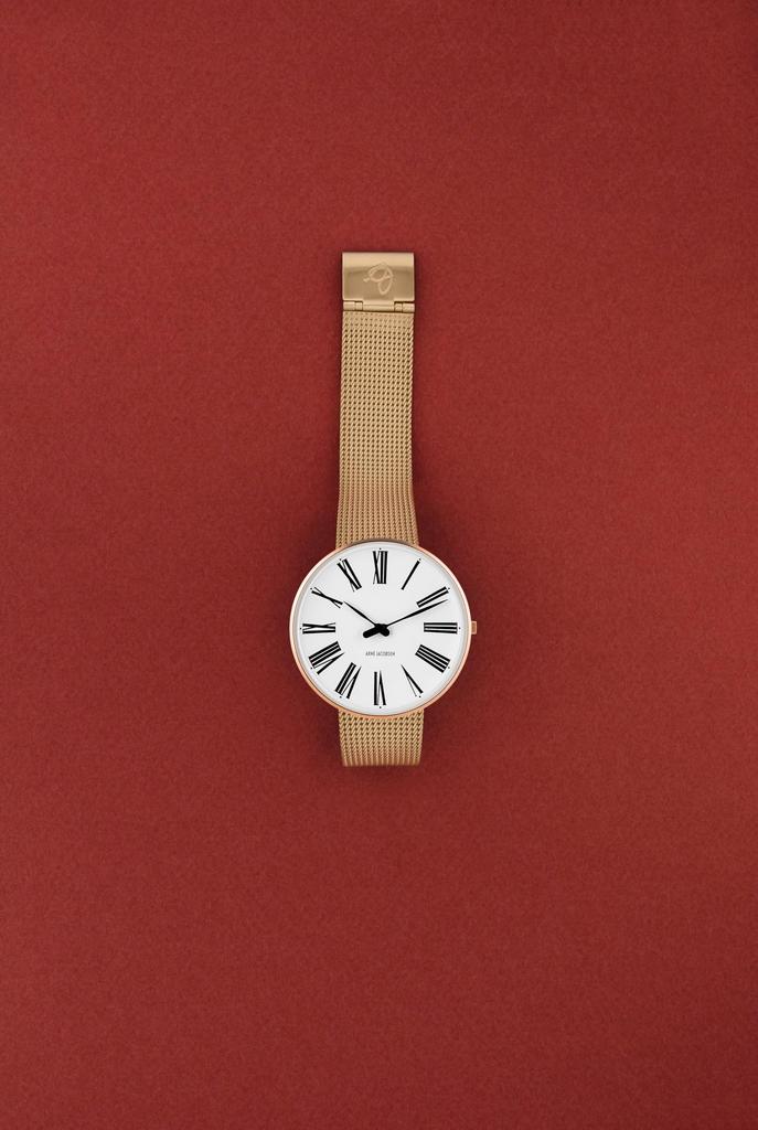 ARNE JACOBSEN ROMAN 53311-1611, 34mm, Nordic Design, Water Resistant (Quiet Design with No Second Hand), White Rose Gold, Mesh Strap