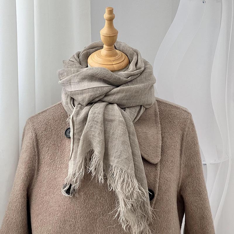 Autumn and Winter Scarf Women's Yarn Scarf New Casual Versatile Solid Color Breathable Rough Edge Warm Scarf Shawl Silk Scarf