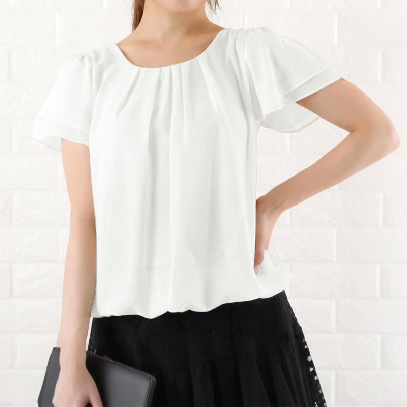 

ZANZEA Женская повседневная блузка с круглым вырезом, однотонная, летняя, с коротким рукавом 5XL белый