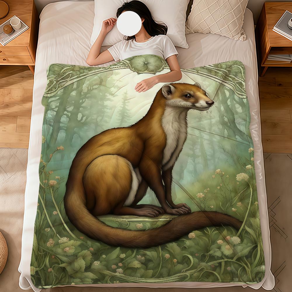 Vintage art animals fox crane flowers soft warm plush blanket dormitory sofa living room pet hogar bedroom gift nap home Flannel