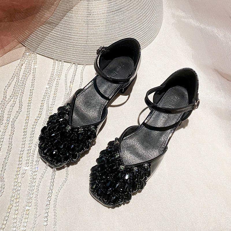 

Coarse heel single shoes women s 2025 new summer French small fragrant style versatile and thin fairy breathable medium heel bag head sandals 34 чёрный