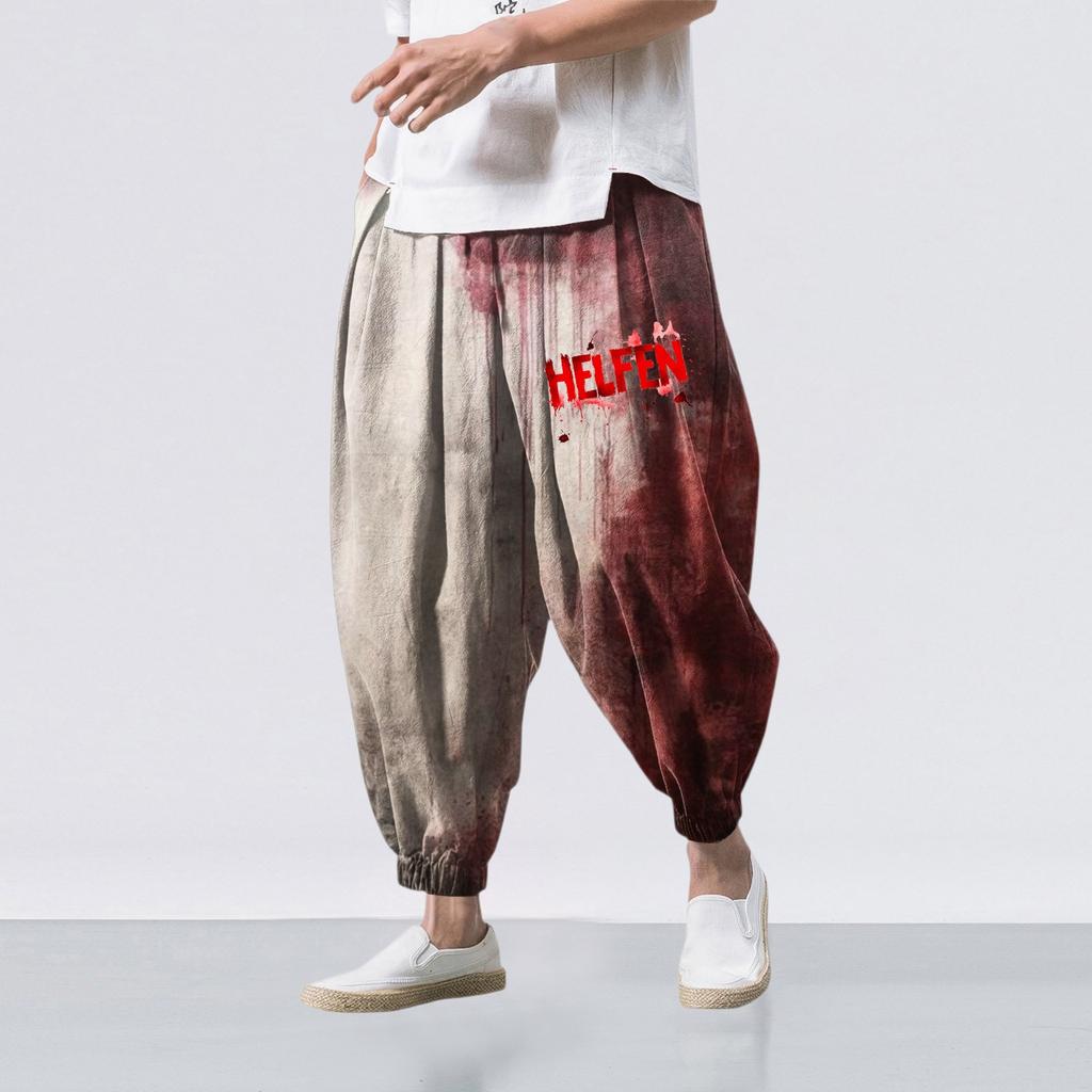 Halloween-Print - Lässige Weitbein-Hose, Herren Lässige Loose-Fit-Hose