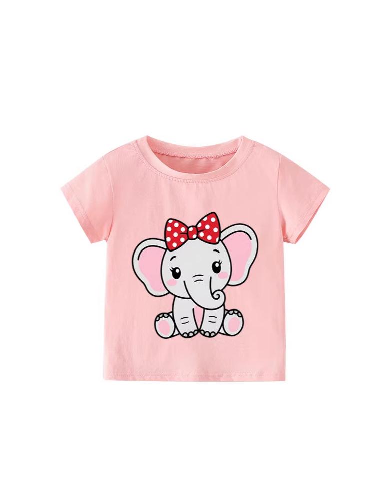 European Style Girls' Summer 2026 Cartoon T-Shirt: Round Neck, Short Sleeve for Kids