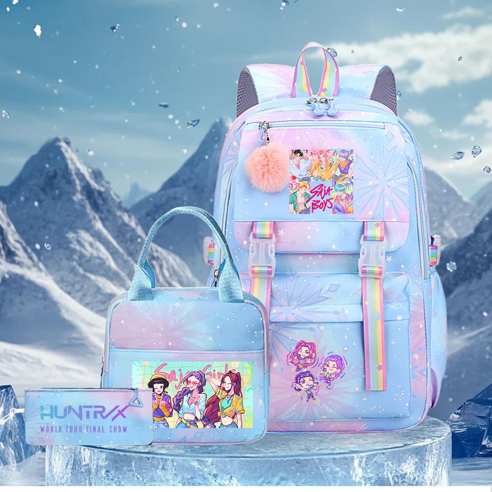 K-Pop Witch Hunters Cartoon Printed Student Pencil Bag Lunch Bag Three-Piece Backpack