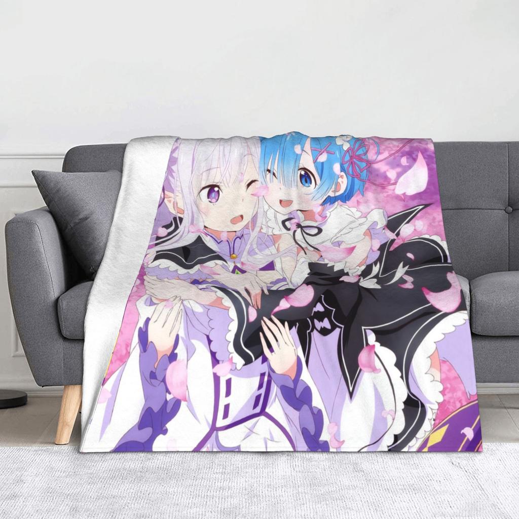 Rem Emilia Re:ZERO Flanell-Kuscheldecken Starten das Leben in Anderen Welten Anime-Decke für Sofa Couch Warmes Schlafzimmer Steppdecke