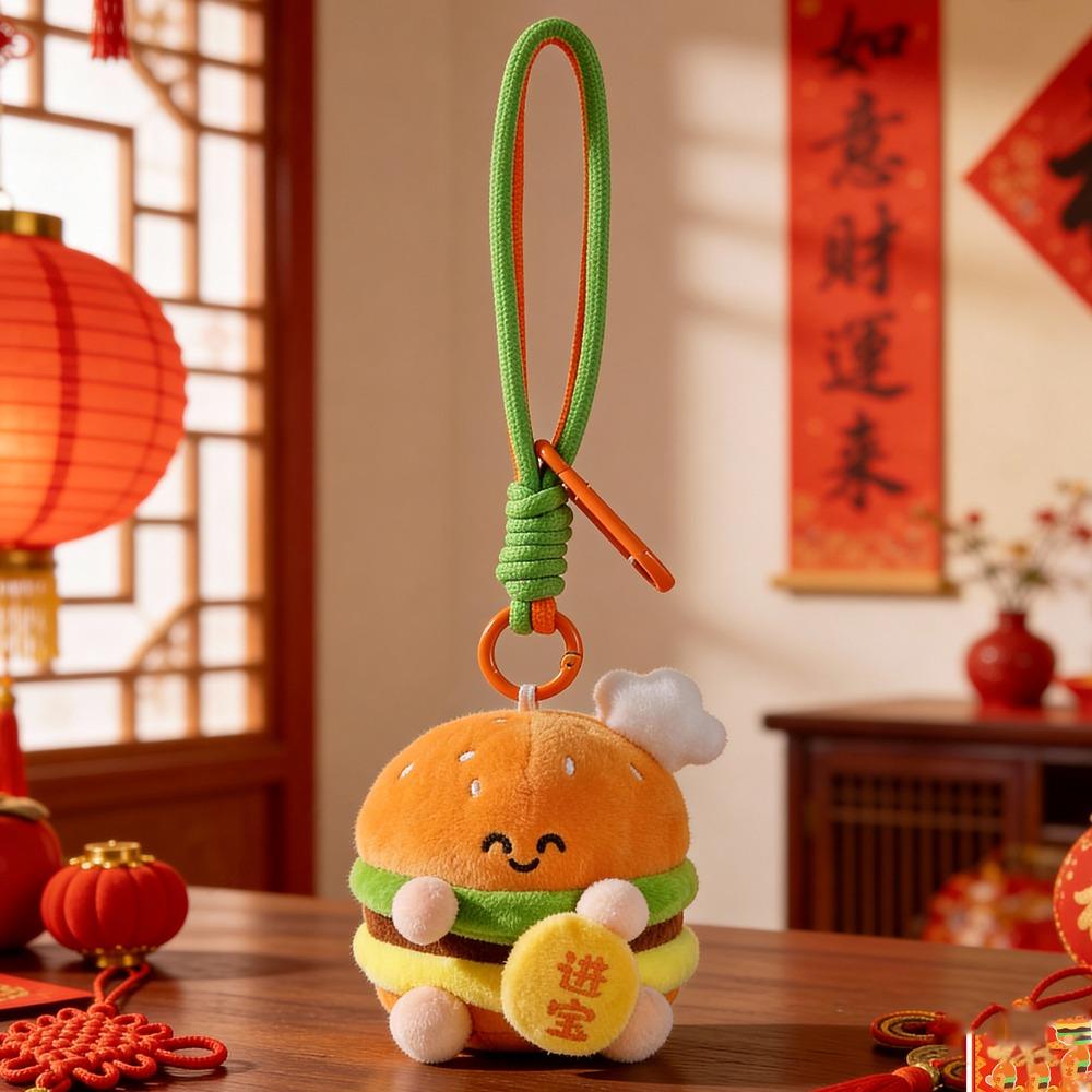 Key Buckle Hamburg Key Chain Lucky Plush Food Keychain Creative Fortune Burger Pendant  Women