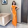 New Nightclub Foot Massage Sexy Technician Overalls Temperament Thin Charm Massage Massage Single Shoulder Evening Dress Long Dress