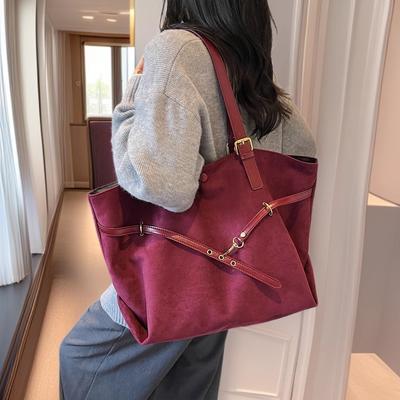 Autumn and Winter New Simple Retro Style Large Capacity Women's Tote Bag Literary and Artistic Fan Shoulder Armpit Bag