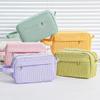 Cream Corduroy Pencil Case Big Capacity Square Shape Pen Case Pouch for Office School Supplies
