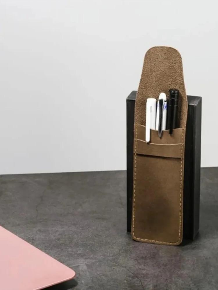 1Pcs Large Capacity Double Set of Pen Case Vintage Frosted PU Leather Flap Pen Case High End Fountain Pen Protective Sleeve