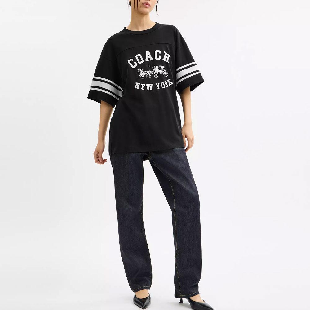 COACH T-Shirts Unisex Black Crew Neck Moderate CBL89-BLK