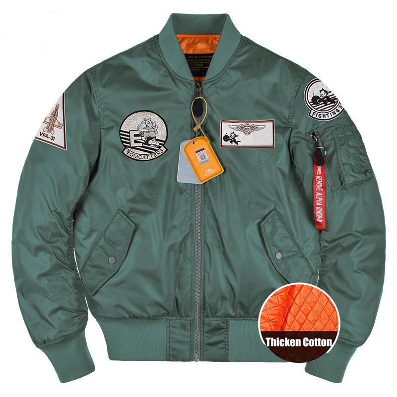 Flight  Jacket Men's Thicken Cotton Coat Bomber Jackets Embroidered Stamp Baseball Outerwear Male