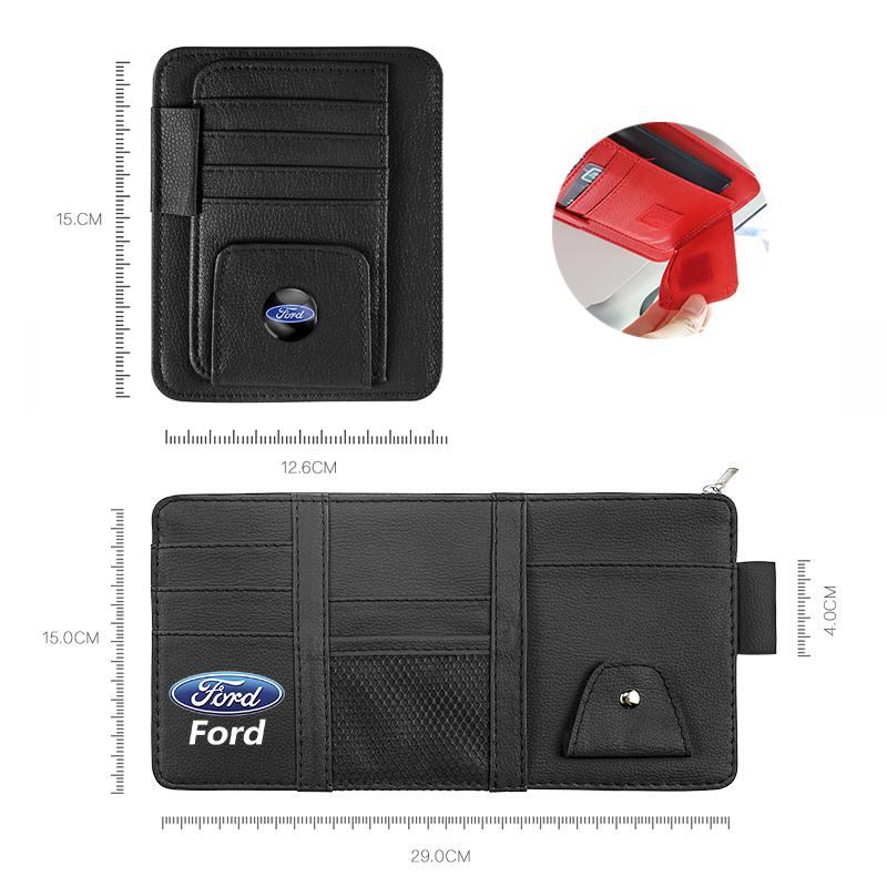 Car PU Leather Sun Visor Sunglasses Ticket Card Storage Bag Accessories For Ford ST Line Focus Fiesta Puma Ranger Kuga MAX F150