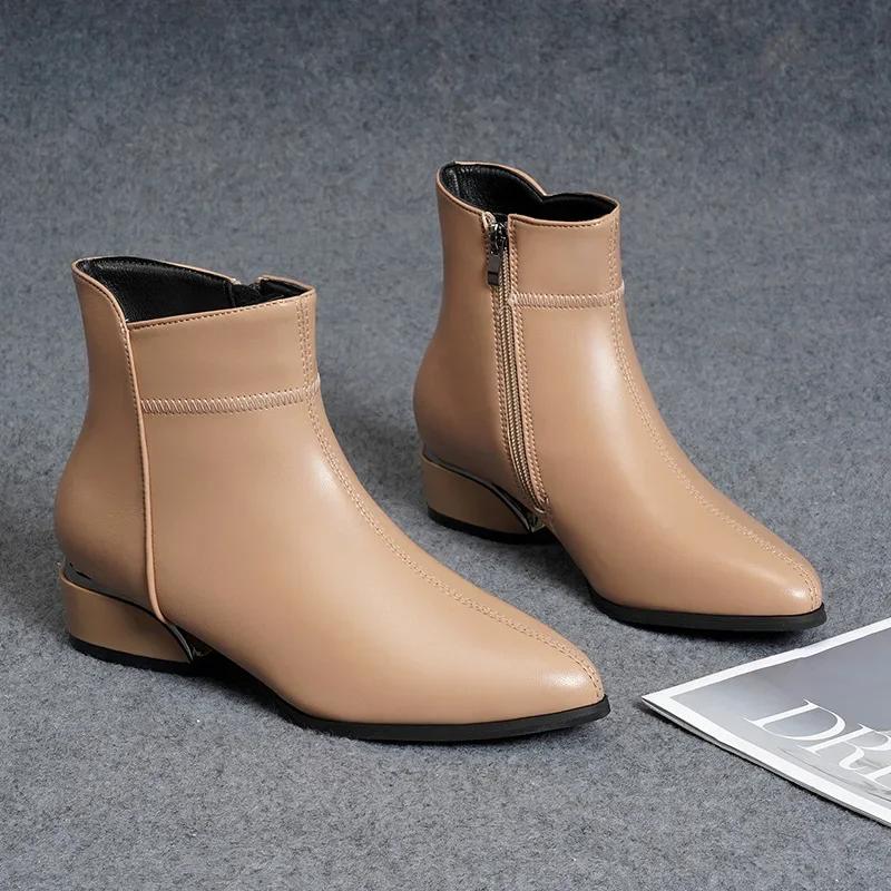 New Women Fashion Casual Leather Pointed Toe Office Formal for Zipper Ankle for Adult Women Elegant Style 40 3770₽