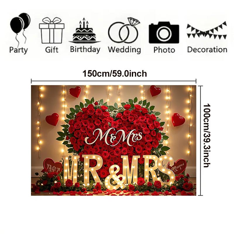 Romantic Red Rose Heart Backdrop,Floral Wall Decor Photography Background for Photo Booths,Parties,Wedding Decorations
