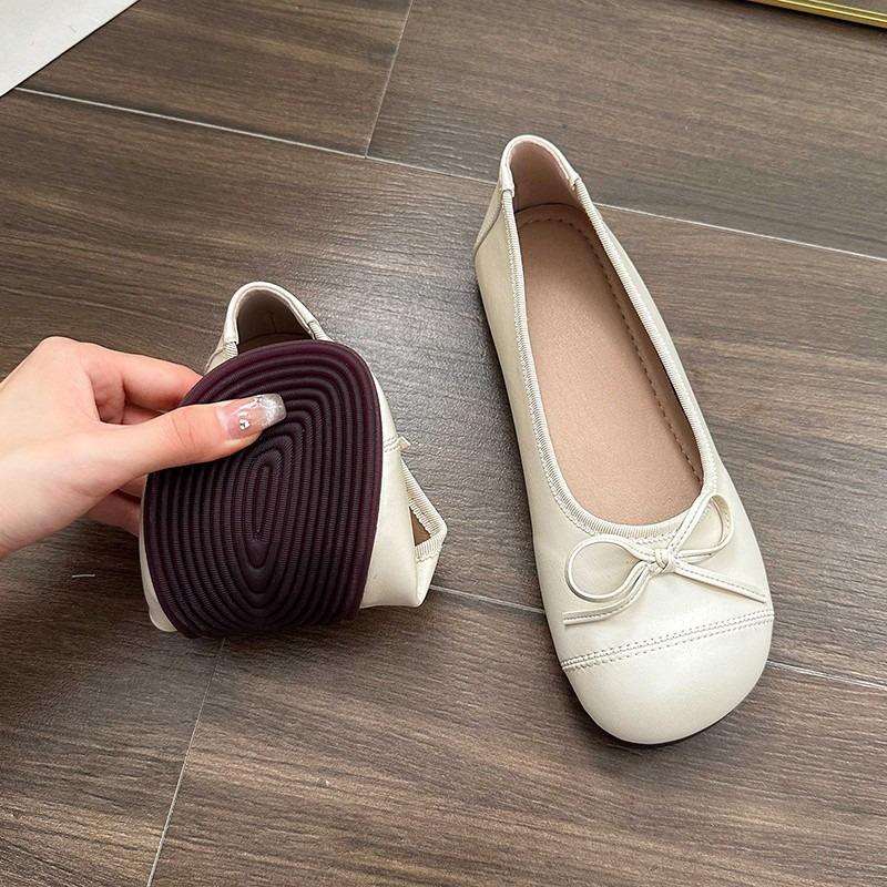 2024 New Solid Color Versatile Women's Shoes Round Toe Bow Ballet Shoes Fashion Flat Mary Jane Light Soft Sole Shoes Women's