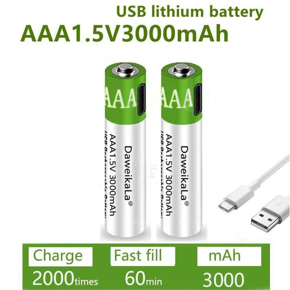 

Быстрая зарядка литий-ионного аккумулятора 1,5 VAAA емкостью 3000 мАч и литий-USB-аккумулятора USB для игрушечной клавиатуры 2pcs AAA1.5V3000mAh