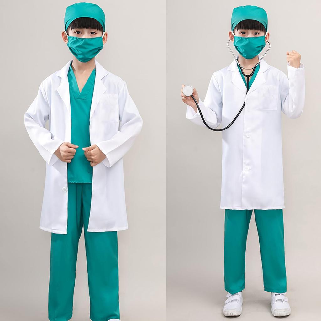 AOTYP Doctor Play Doctor Cosplay Doctor White Gift for Christmas Green 140 Costume, 6-Piece Set, Coat, Costume, Kids' Set, Coat, Children, Gift,