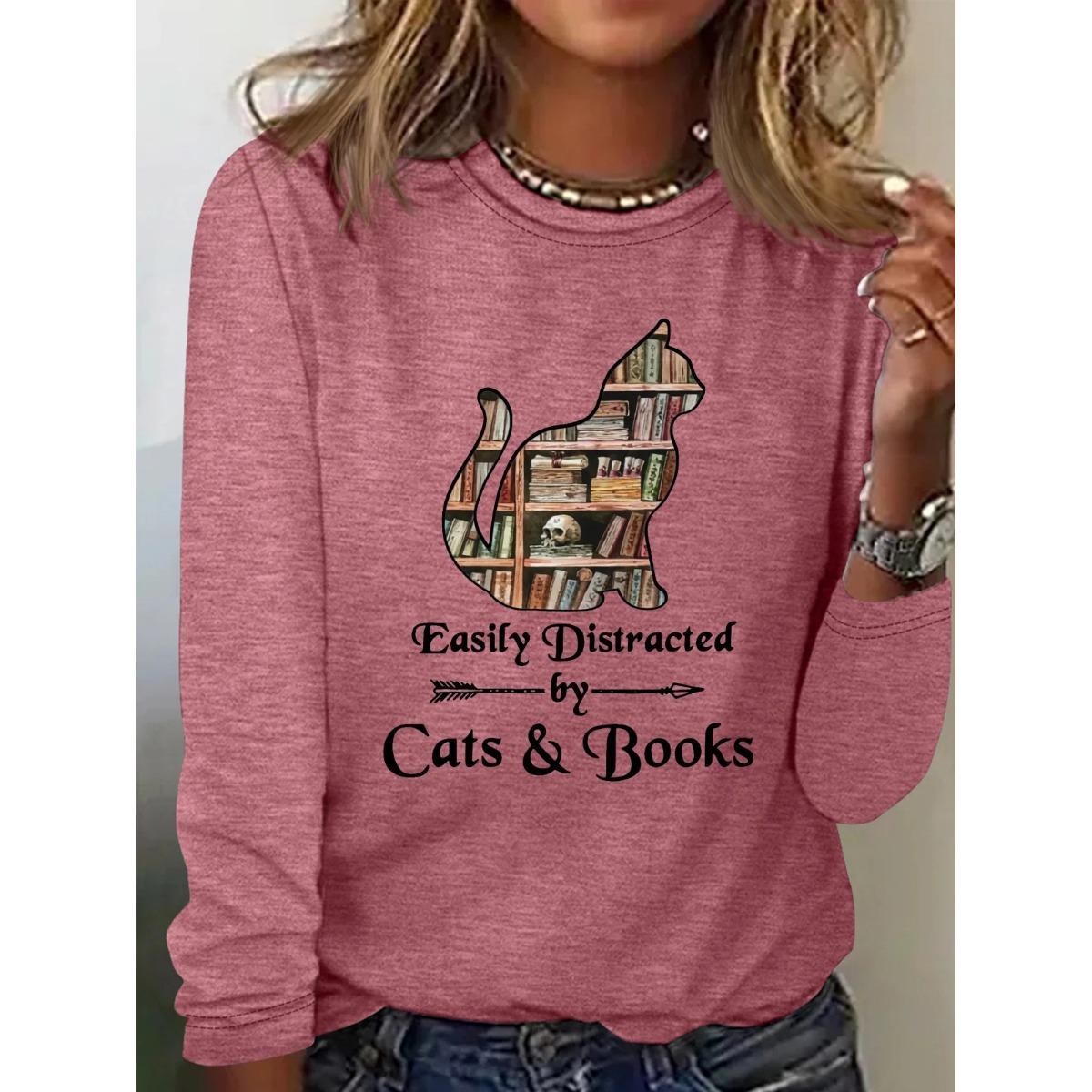 

Забавный топ с принтом кошки в стиле ретро-арта, с круглым вырезом и длинными рукавами, женская футболка 5XL