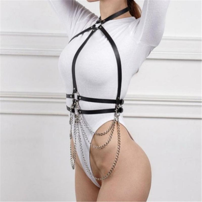 Cool Corsets Chain Harness Strap for Women Cool PU Corsets Waist Strap Cosplay Costume Adjust Shoulder Strap Belt