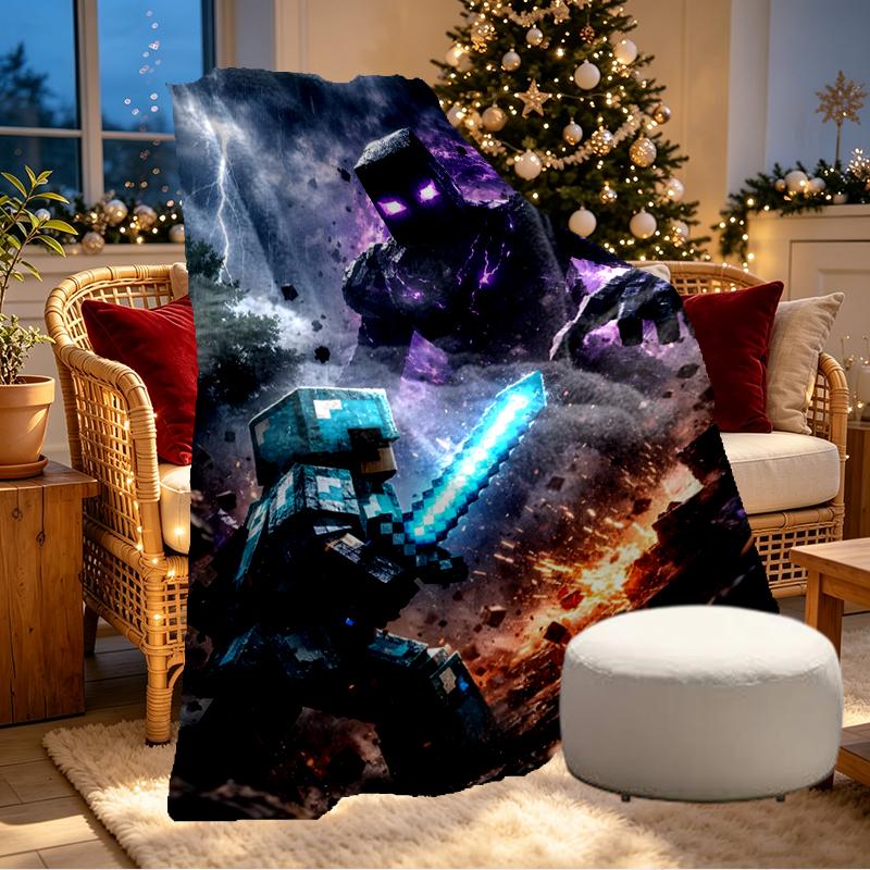 Minecraft Print Blanket - Soft & Comfortable, for Bedroom, Travel, Sofa, Home Decoration - Birthday Christmas Gift for Friend