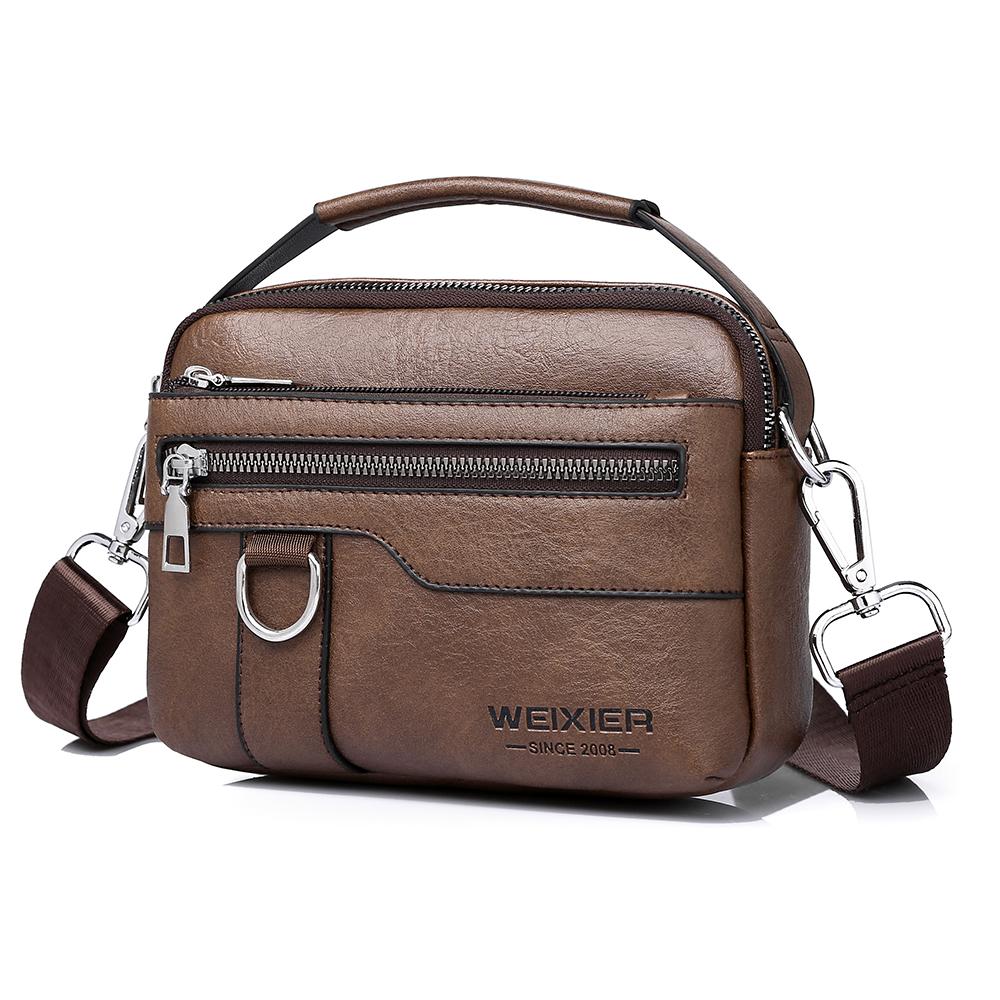 WEIXIER Men's Leather Crossbody Shoulder Bag Waterproof Messenger Bag Briefcase Satchel Travel Work Bag