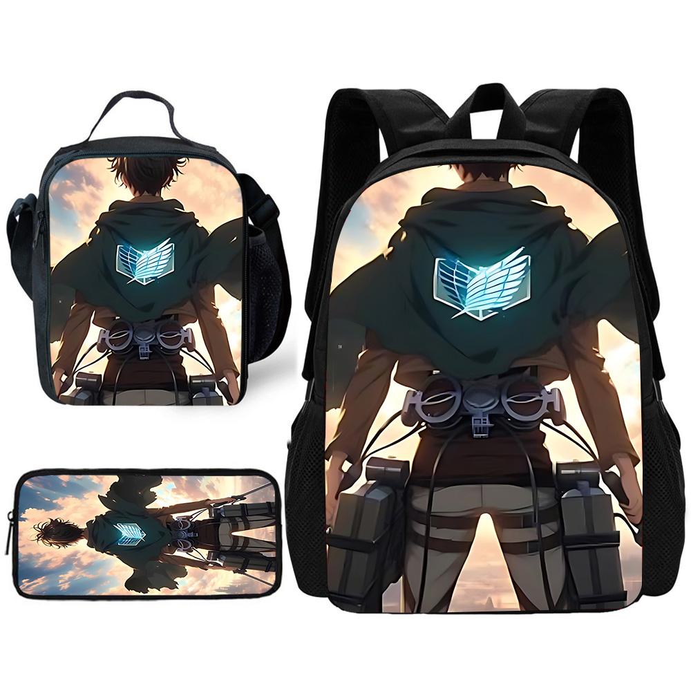 Child School Anime AttackS On Titan Backpack with Lunch Bags ,Pencil Bags ,School Bags for Boys Girls Best Gift