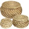 3 kleine Weidenkörbe mit Deckel, Runde geflochtene Seegraskörbe, Kleine handgefertigte Rattan-Aufbewahrungskorbbox für Regal, Zuhause, Badezimmer-Dekoration