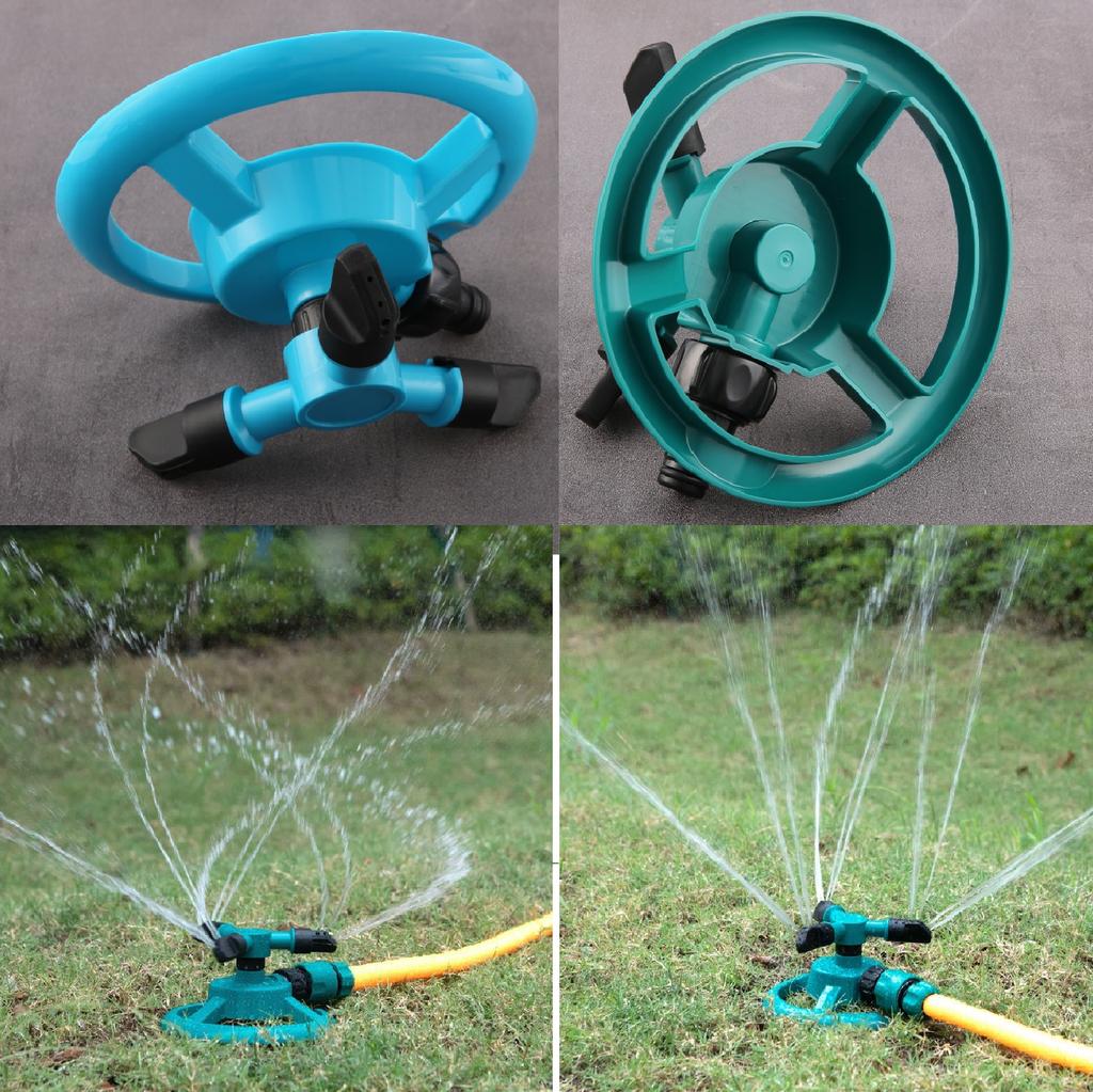 Outdoor 360-Degree Rotating Automatic Sprinkler Garden Irritation 3-arms Nozzles Quick Coupling Watering Cooling System Plastic