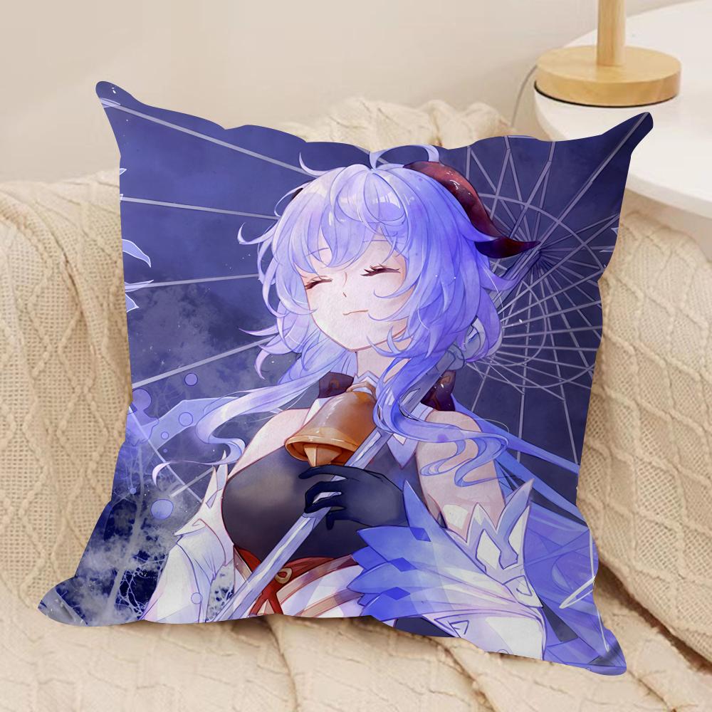 Ganyu Genshin Impact Cushion Cover Silky Short Plush Invisible Zipper Dustproof Sofa Pillow Case For Home Decor