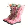 Botas de Neve de Inverno Femininas com Cadarço e Zíper Lateral, Botas Espessadas para Exterior, Cabedal em Couro Bovino Dividido e Microfibra, Interior em Couro Suíno Dividido, Solado em TPR