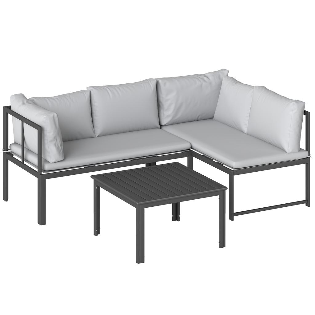 Garden Lounge Outdoor Terrace Furniture 3 Piece 4 Seater Modular With Adjustable Armrests Thick 16cm Cushions Gray