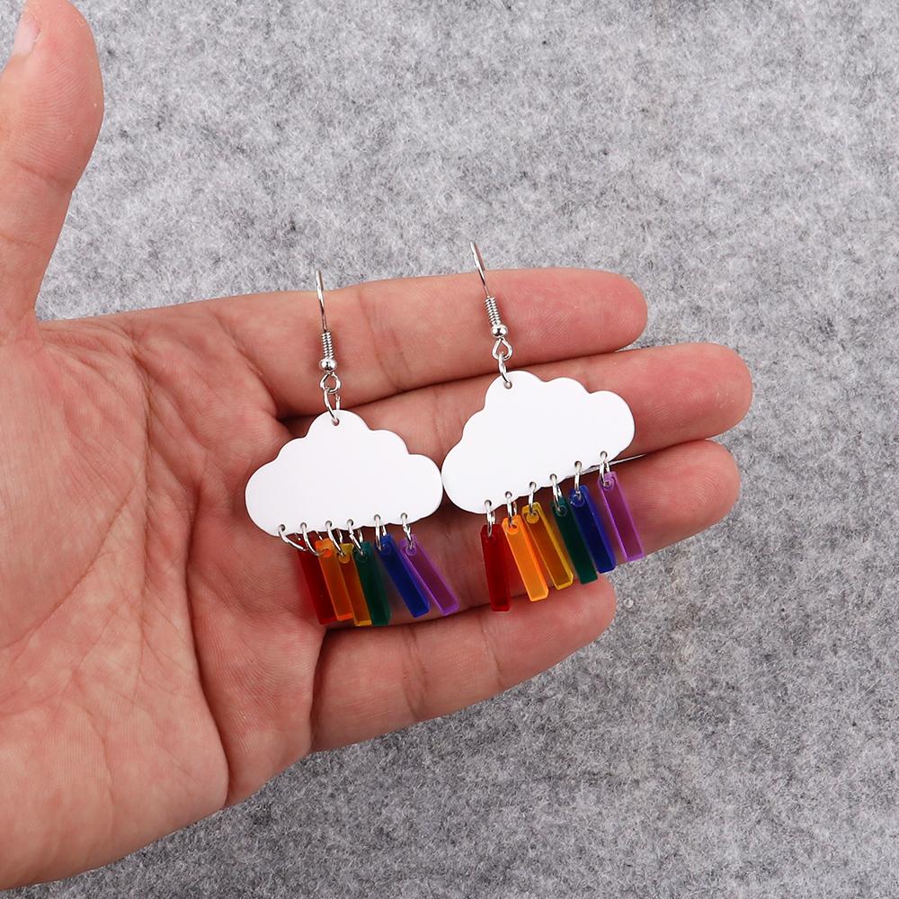 Cute Cartoon Clouds Rainbow Raindrop Acrylic Earrings for Women Creative Colorful White Cloud Lightning Moon Rain Transparent Dr