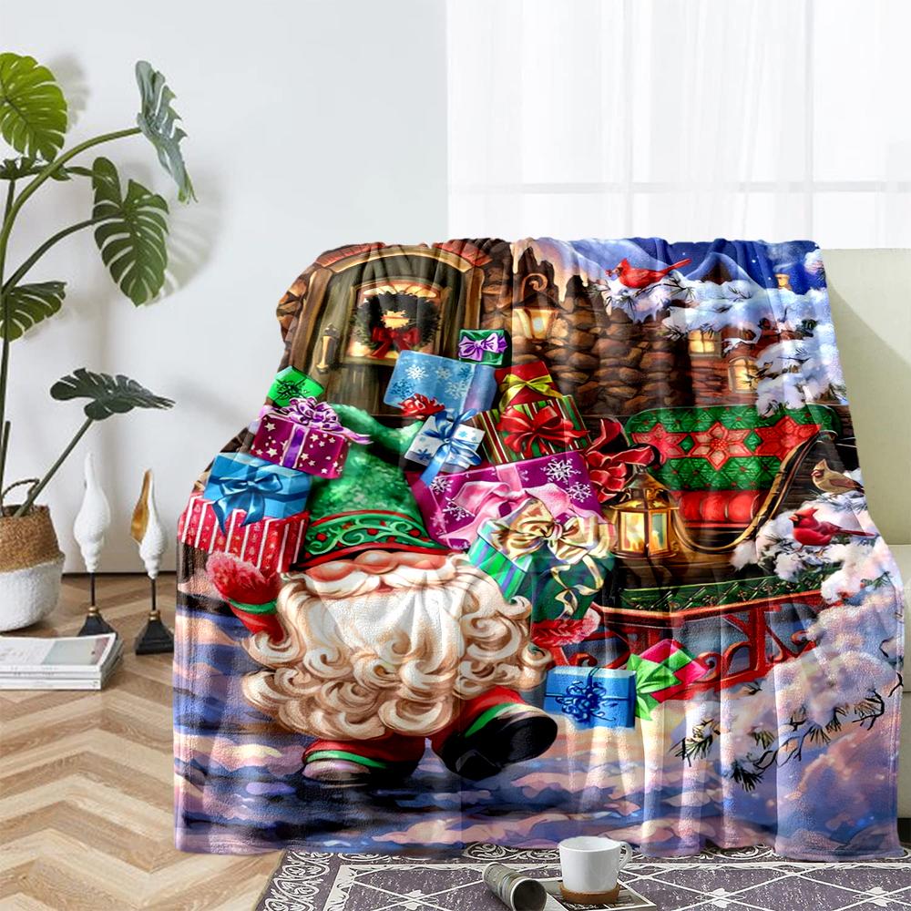 Christmas Santa Claus Theme Printed Blanket - Perfect for Couch, Bed, Travel & Outdoor Use | Machine Washable, Cozy & Durable.